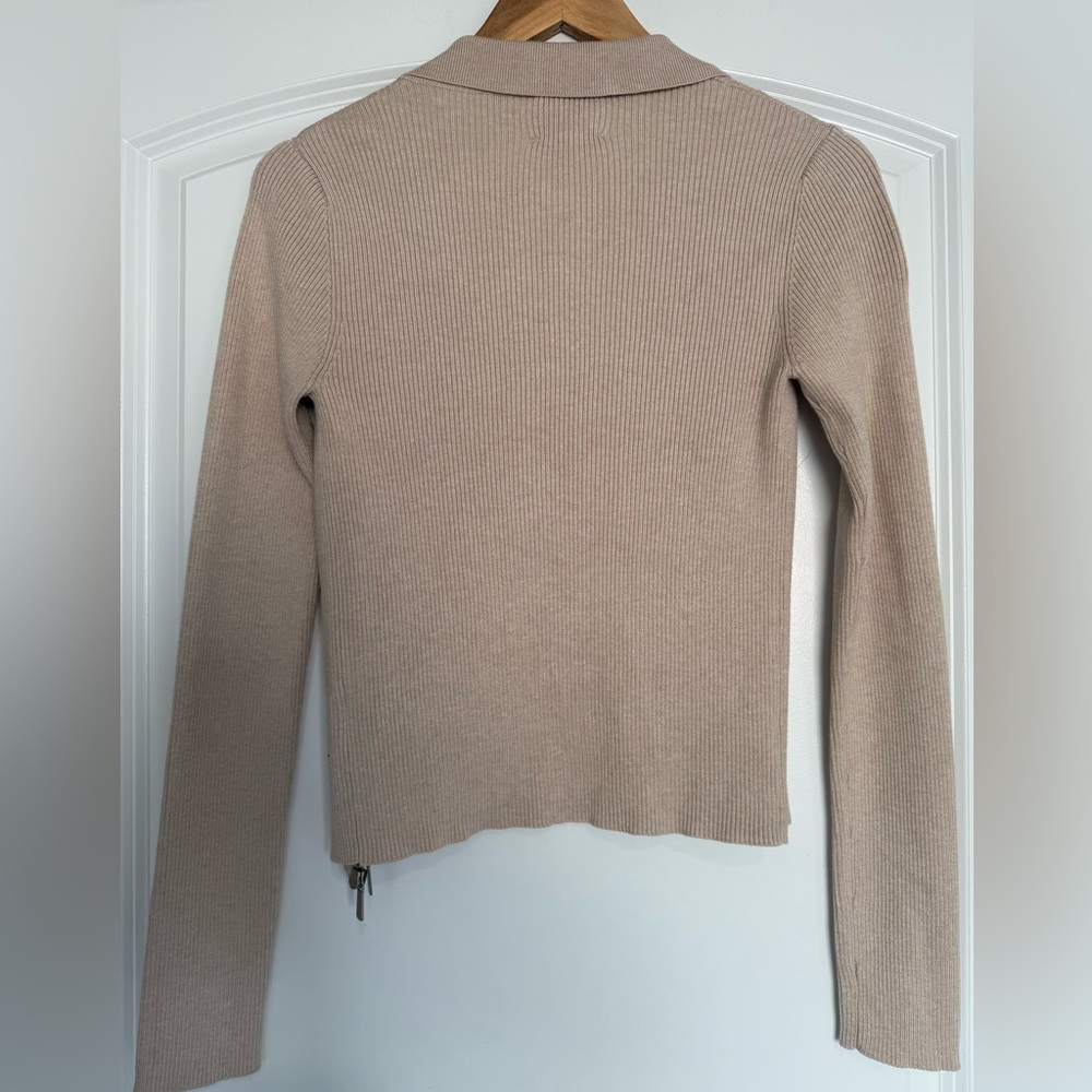 Beige Ribbed Zip-Up Cardigan size medium - Picture 3 of 10